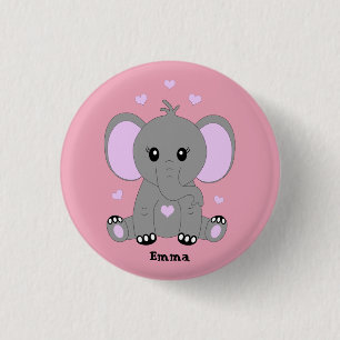 Cute baby elephant in pink for girls 1 inch round button