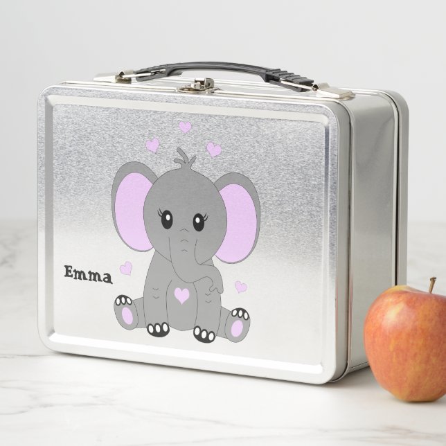 Cute baby elephant in pink for girls     metal lunch box (In Situ)