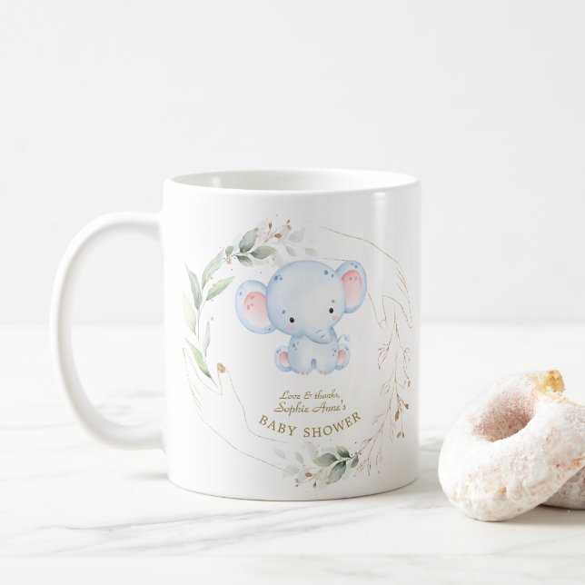 Cute Baby Elephant Jungle Greenery Baby Shower    Coffee Mug (With Donut)