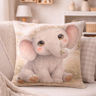 Cute Baby Elephant Neutral Nursery Throw Pillow