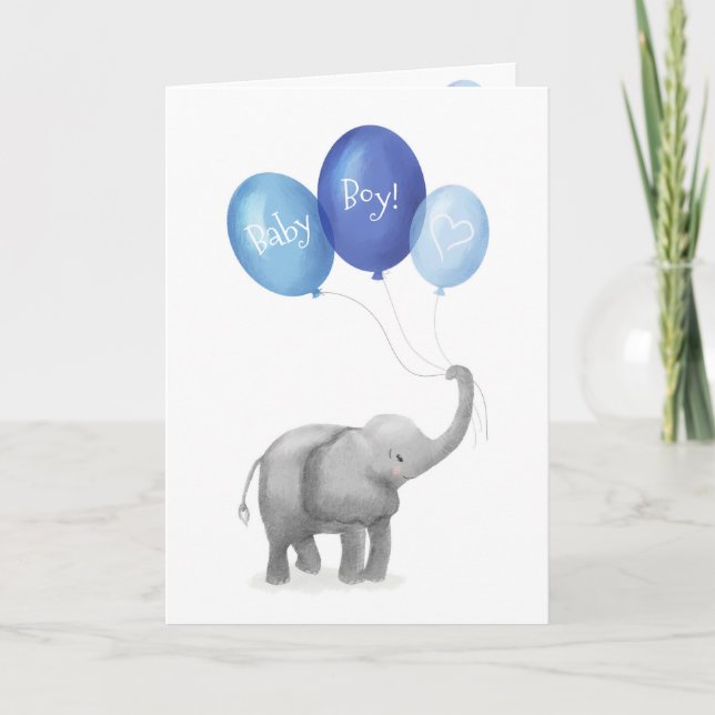 Cute baby elephant new baby boy card (blue) (Front)