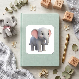 Cute Baby Elephant Nursery Cartoon Square Sticker