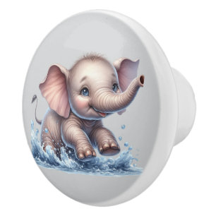 Cute baby elephant nursery ceramic knob