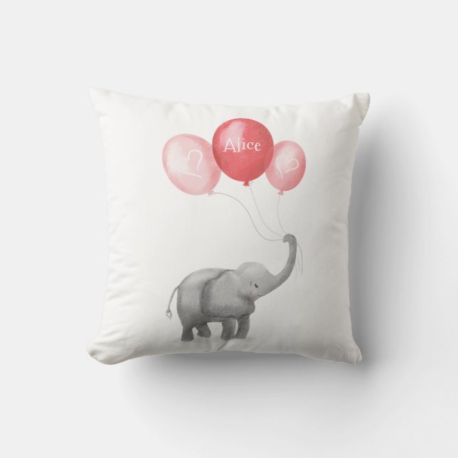Cute baby elephant nursery cushion (pink) (Front)