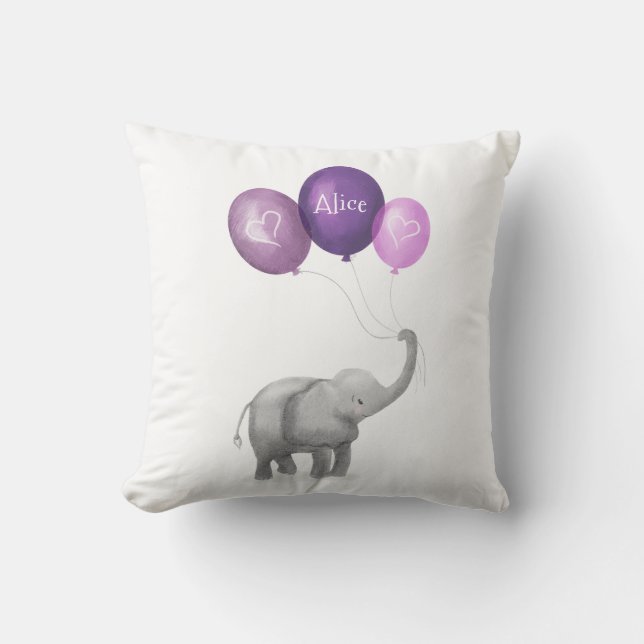 Cute baby elephant nursery cushion (purple) (Front)