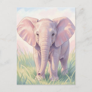 Cute Baby Elephant Pastel Meadow Postcard