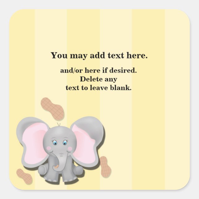 Cute Baby Elephant Peanuts Birthday Party Sticker (Front)