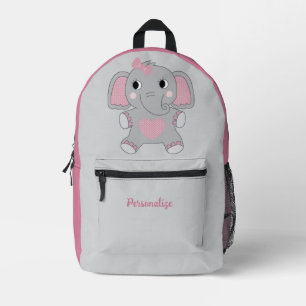 Cute Baby Elephant Pink Ears & Heart Personalized Printed Backpack