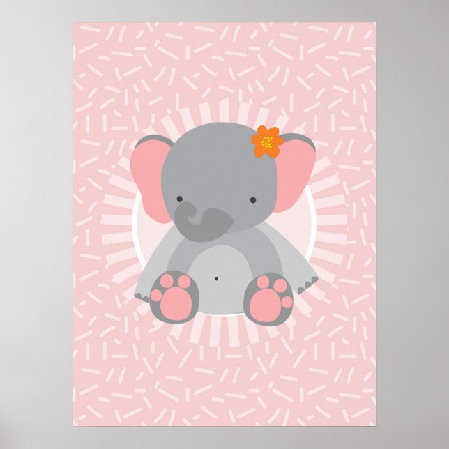 Cute Baby Elephant Pink Grey Poster (Front)