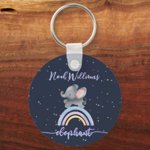 Cute Baby Elephant Playing On A Colourful Rainbow Keychain