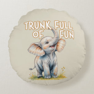 Cute Baby Elephant Safari Round Pillow