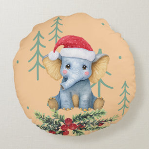 Cute Baby Elephant Safari Theme Round Pillow