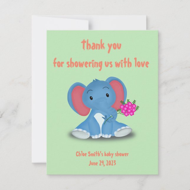 Cute baby elephant send thank you flowers card (Front)