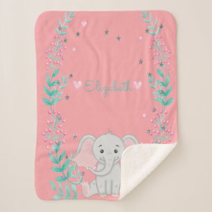 Cute Baby Elephant Sherpa Blanket