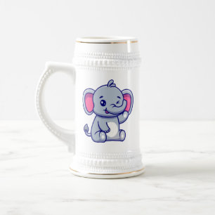 Cute Baby Elephant Sitting Cartoon-23800 Beer Stein