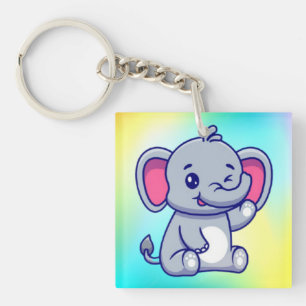 Cute Baby Elephant Sitting Cartoon-23800 Keychain