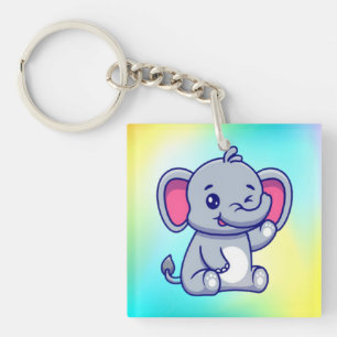 Cute Baby Elephant Sitting Cartoon-23800 Keychain
