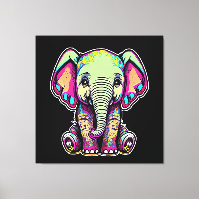 Cute Baby Elephant sitting digital illustration Canvas Print (Front)