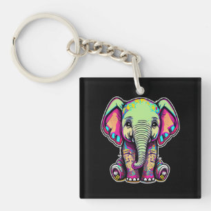 Cute Baby Elephant sitting digital illustration Keychain