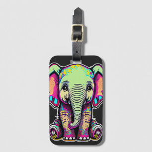 Cute Baby Elephant sitting digital illustration Luggage Tag