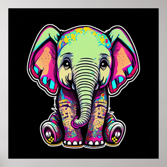 Cute Baby Elephant sitting digital illustration Poster (Front)