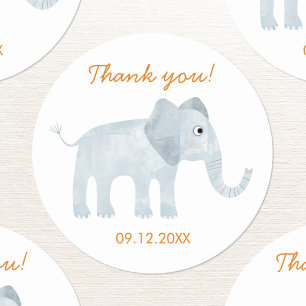 Cute Baby Elephant Thank You Date Classic Round Sticker