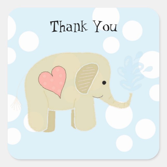 Cute Baby Elephant Thank You Square Sticker (Front)