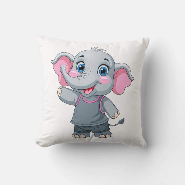 Cute Baby Elephant Throw Pillow (Front)