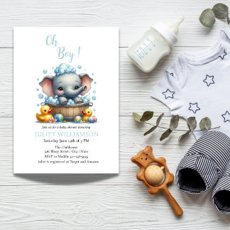 Cute Baby Elephant Watercolor Bubbles  Baby Shower Invitation