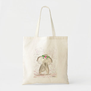 Cute baby elephant watercolor tote bag