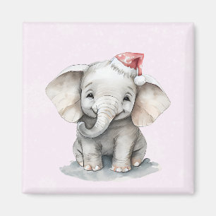 Cute Baby Elephant Wearing Santa Hat  Magnet