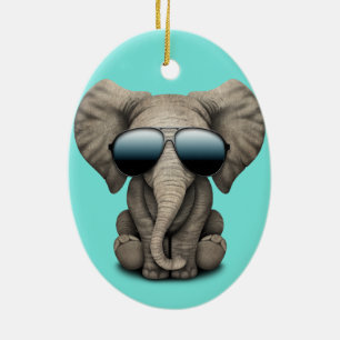 Cute Baby Elephant Wearing Sunglasses Ceramic Ornament