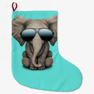 Cute Baby Elephant Wearing Sunglasses Large Christmas Stocking