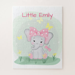  Cute baby elephant with a pink bow in a clearing  Jigsaw Puzzle