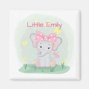 Cute baby elephant with a pink bow in a clearing Magnet