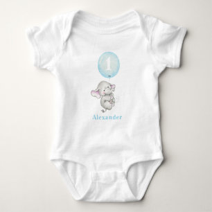 Cute Baby Elephant with Balloon 1st Birthday Baby  Bodysuit