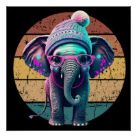 Cute Baby Elephant with Beanie and Pink Glasses