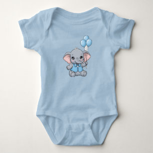 Cute Baby Elephant with Blue Balloons Baby Shower Bodysuit