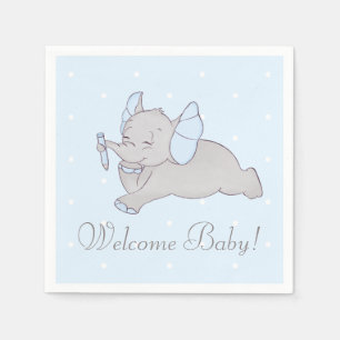 Cute baby elephant with blue pencil napkin