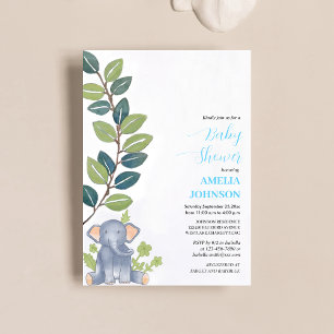 cute baby elephant with eucalyptus baby shower  invitation