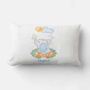 Cute Baby Elephant with flowers Lumbar Cushion