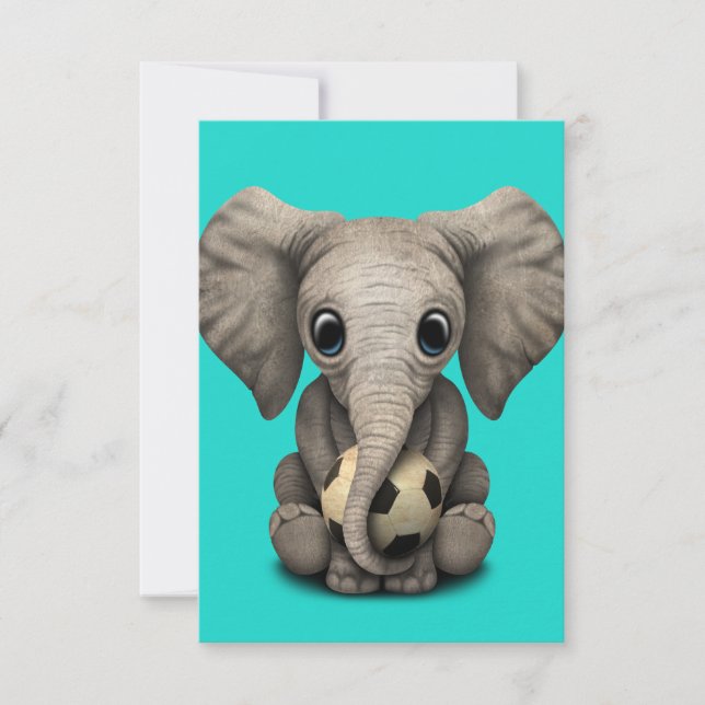 Cute Baby Elephant With Football Soccer Ball (Front)