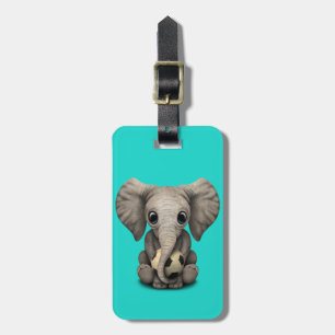 Cute Baby Elephant With Football Soccer Ball Luggage Tag