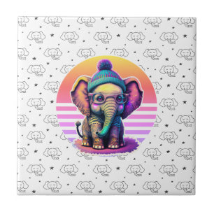 Cute Baby Elephant with Glasses and Beanie Tile