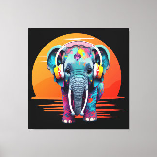Cute Baby Elephant with Headphones Canvas Print