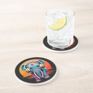 Cute Baby Elephant with Headphones Coaster