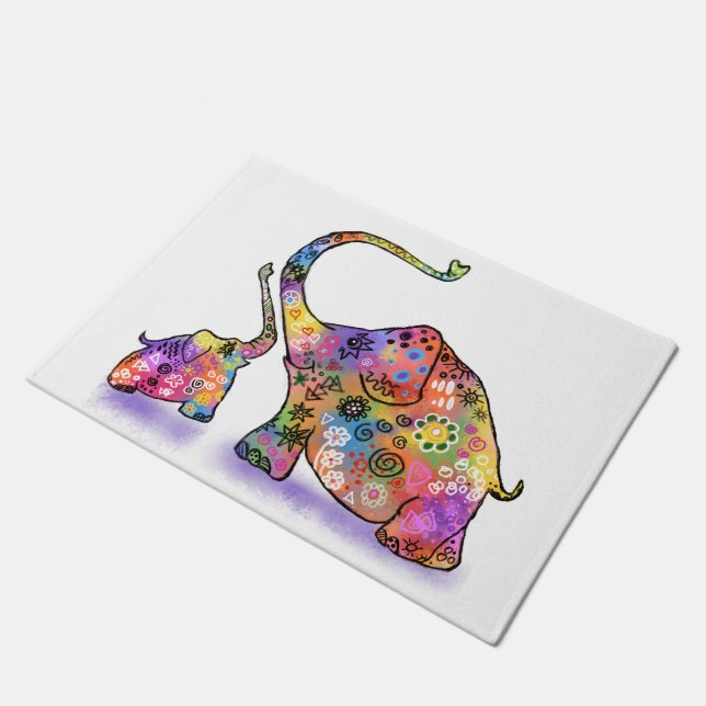 Cute Baby Elephant with Mom Doormat (Angled)