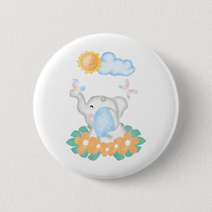 Cute Baby Elephant with orange flowers 2 Inch Round Button