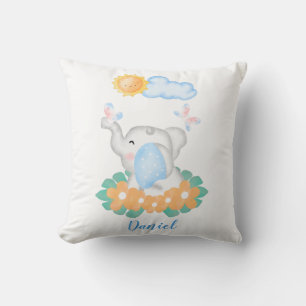 Cute Baby Elephant with orange flowers  Cushion