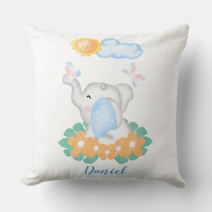 Cute Baby Elephant with orange flowers Cushion